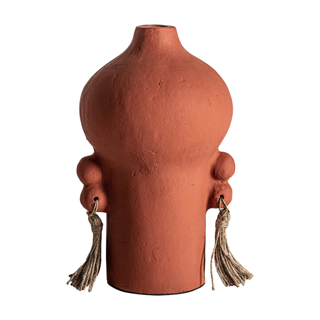 Handgefertigte Terrakotta Vase mit Quasten aus Jute im Ethno Design - Maison Oudh