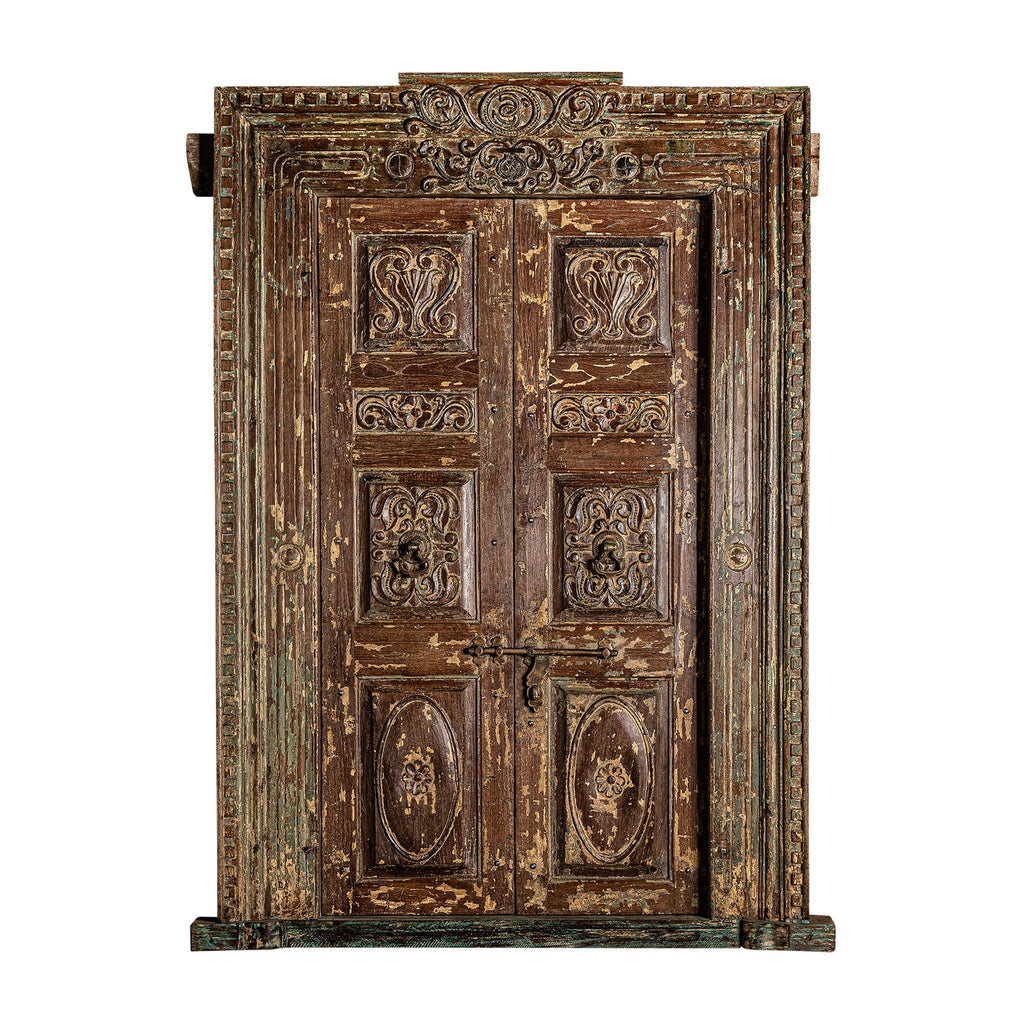 Handgefertigte Tür aus Antikem Mangoholz im Ethno Design