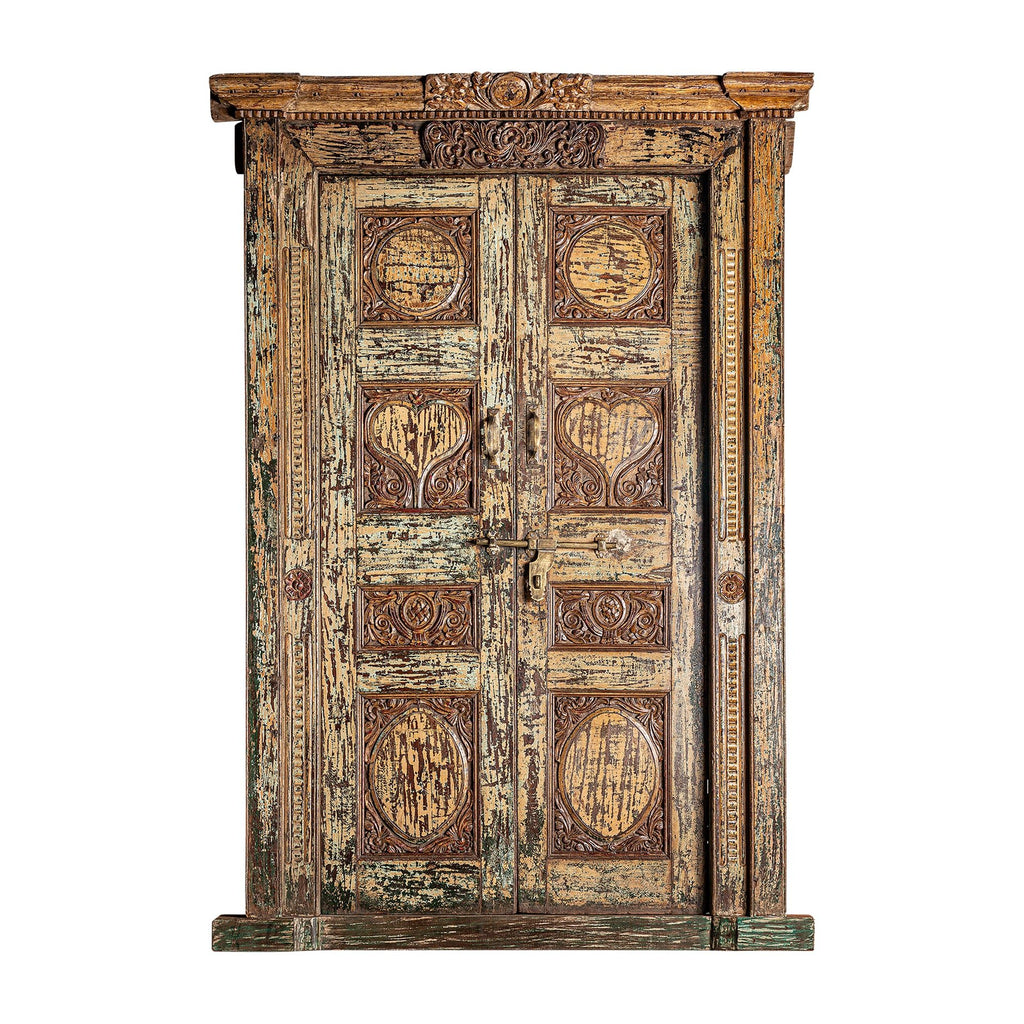 Handgefertigte Tür aus antikem Mangoholz mit Schnitzereien - Maison Oudh