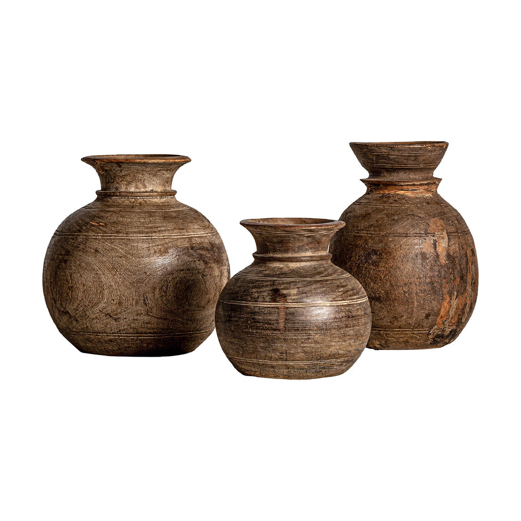 Handgefertigte Vasen im 3er Set aus Mangoholz - Maison Oudh