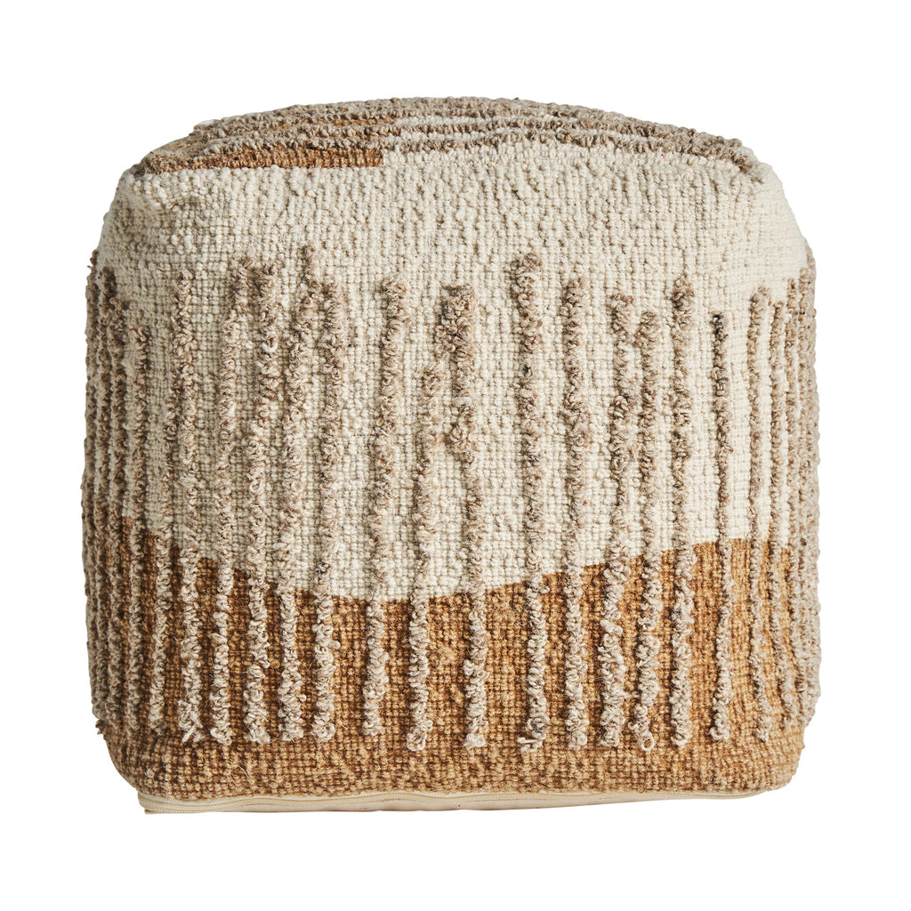 Handgefertigter Boho Pouf aus Wolle in Braun und Creme