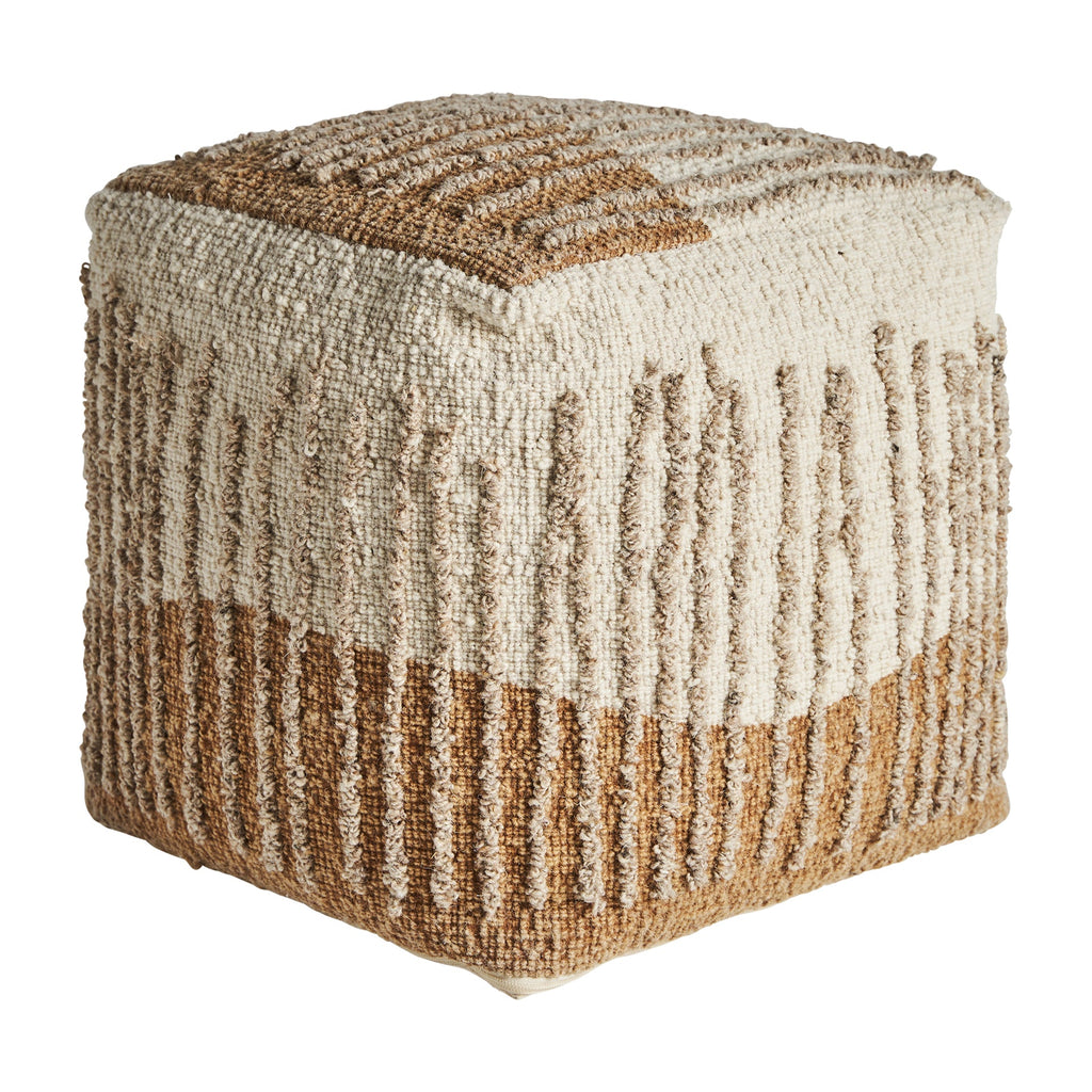 Handgefertigter Boho Pouf aus Wolle in Braun und Creme - Maison Oudh