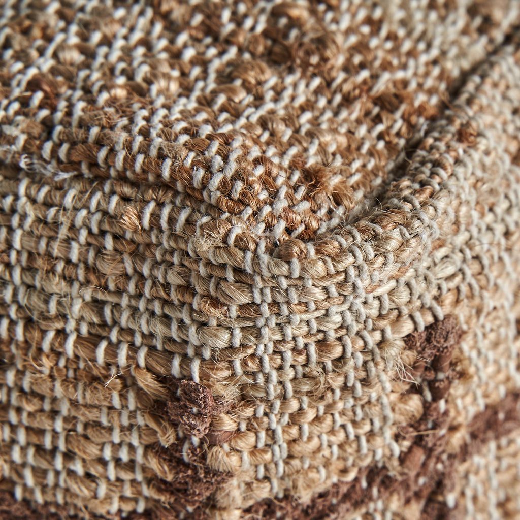 Handgefertigter Boho Pouf aus Jute, Leder und Baumwolle 