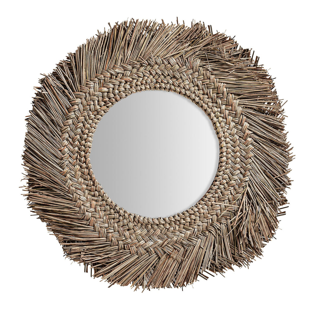 Handgefertigter runder Spiegel aus Naturfasern mit Geflecht - Maison Oudh