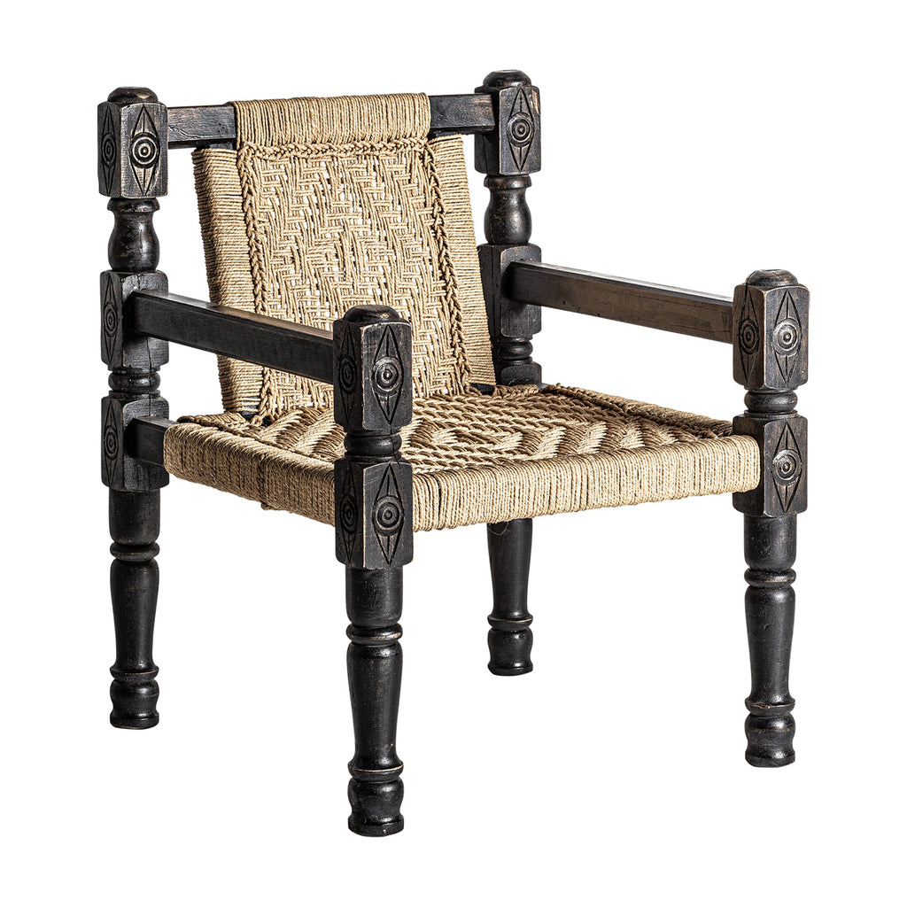 Handgefertigter Sessel aus schwarzem Kiefernholz und Kordel - Maison Oudh