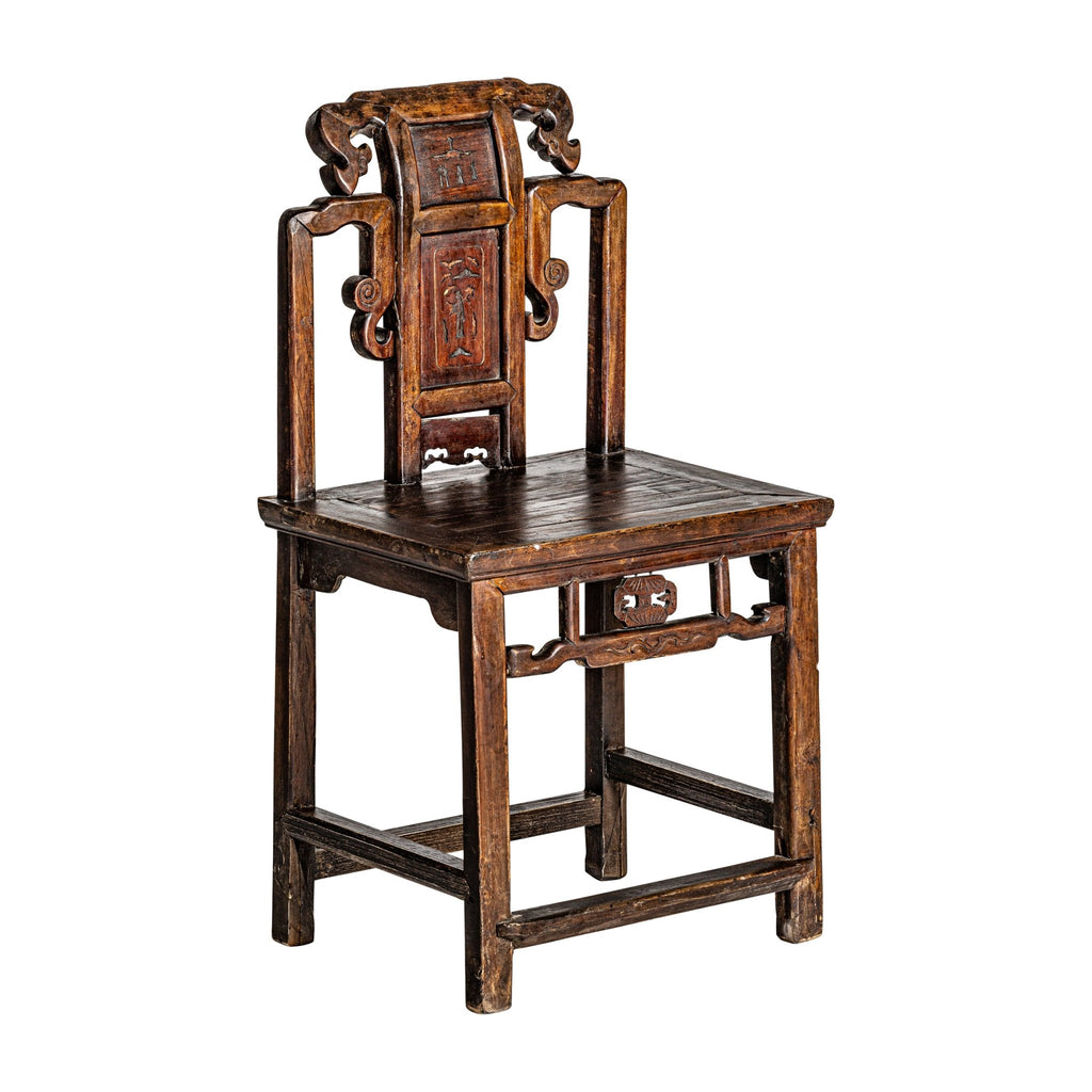 Handgefertigter Stuhl aus Ulmenholz mit Schnitzereien im orientalischen Stil - Maison Oudh