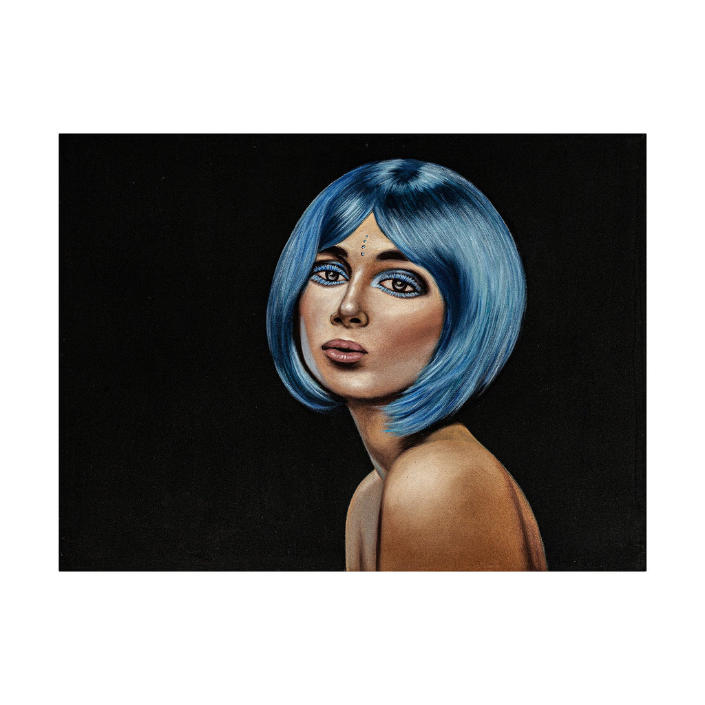 Handgefertigtes Leinwandbild Frau mit blauen Haaren - Maison Oudh