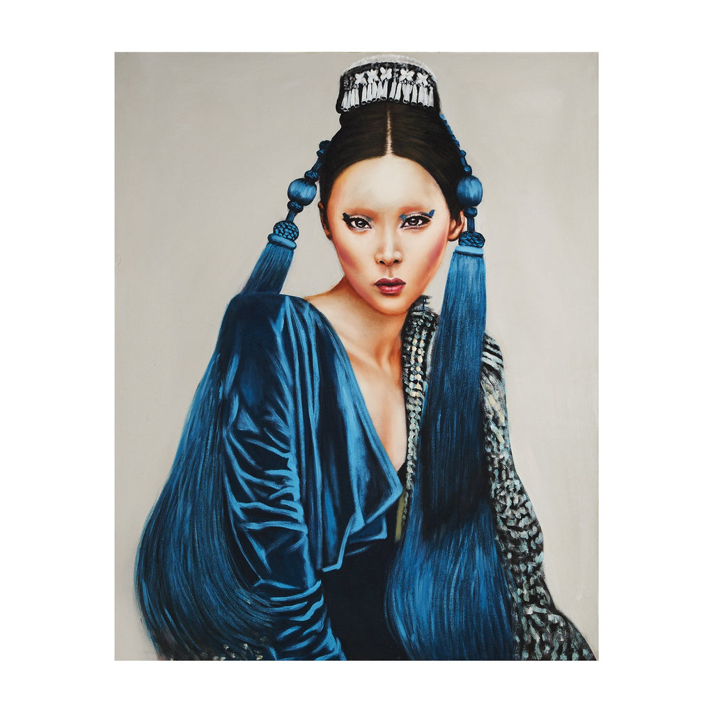 Handgefertigtes Leinwandbild Woman in Blue - Maison Oudh