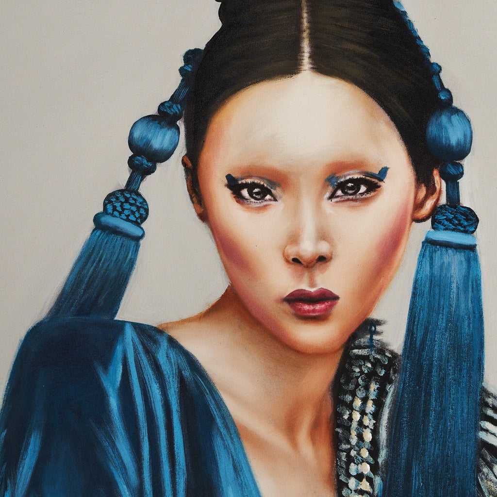 Handgefertigtes Leinwandbild Woman in Blue - Maison Oudh