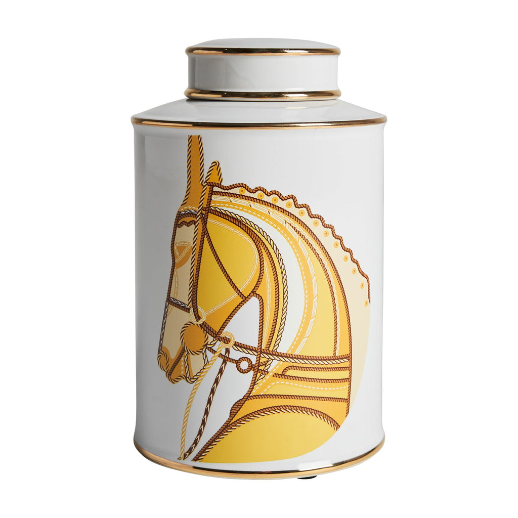 Keramikvase in Weiss mit einem Pferdemotiv small - Maison Oudh