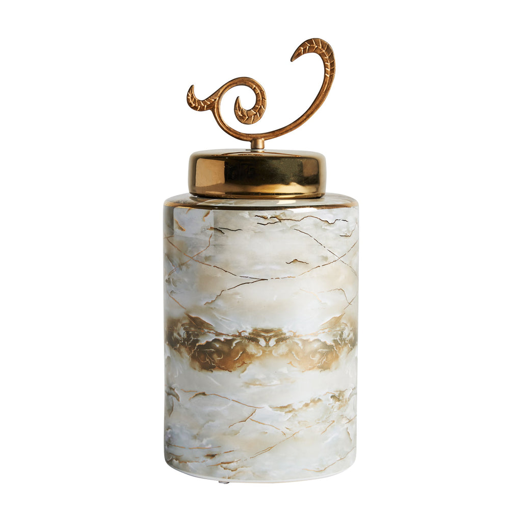 Keramikvase kombiniert mit einem dekorativen Deckel in Gold small - Maison Oudh