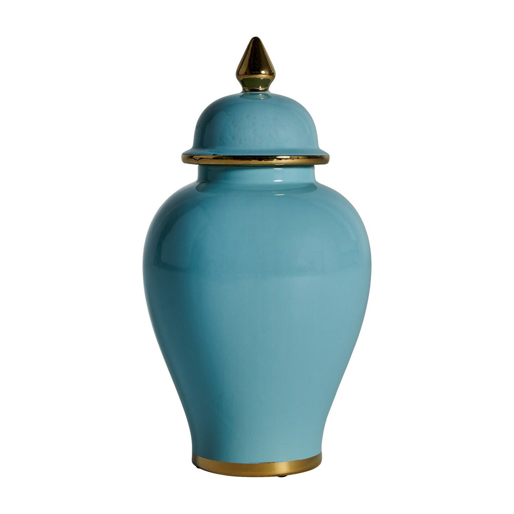 Blaue Keramikvase mit Deckel kombiniert mit Gold  - Maison Oudh