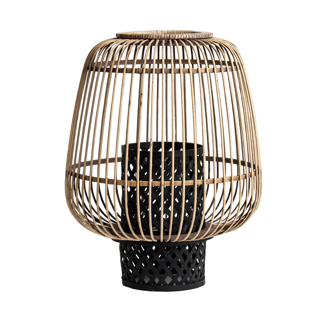 Modernes Design: Kerzenhalter aus Bambus und Rattan in Schwarz und Natur - Maison Oudh