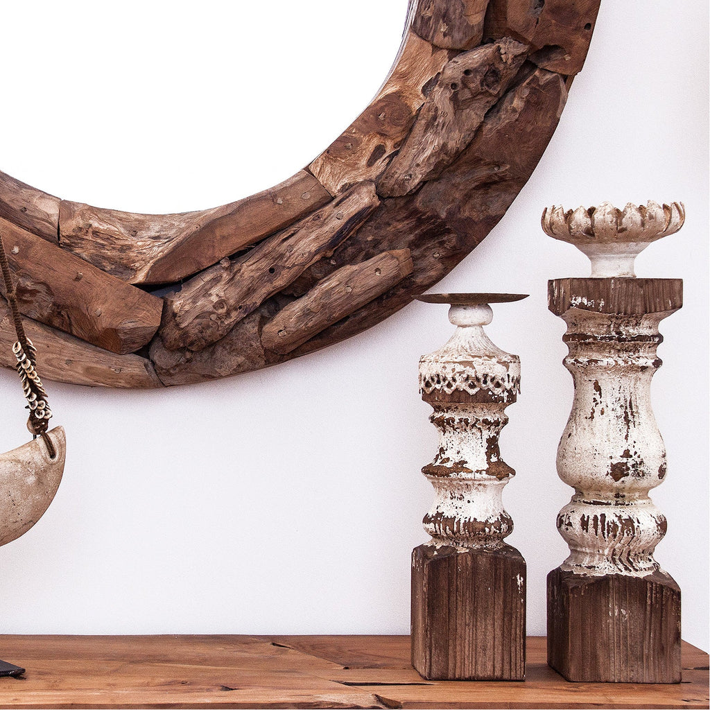 Kerzenhalter aus Eisen kombiniert mit Tannenholz im Kolonialstil - Maison Oudh