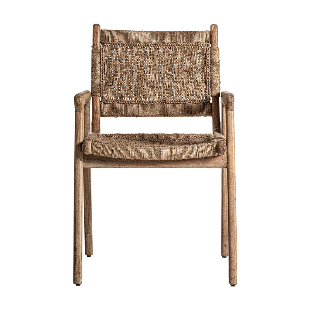 Kolonialer Stuhl mit Armlehnen aus Mangoholz und Jute - Maison Oudh