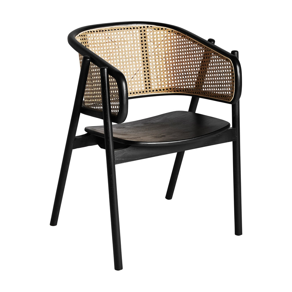 Kolonialer Ulmenholz-Stuhl mit schwarzem Gestell und naturfarbenem Wiener Geflecht - Maison Oudh