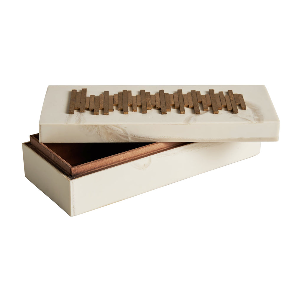 Rechteckige elfenbeinfarbige Box aus Bone mit Deckel - Maison Oudh