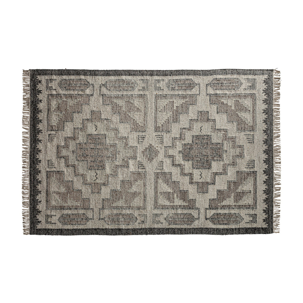 Rechteckiger Ethnic Teppich in Grau und Creme aus Wolle & Naturfasern - Maison Oudh