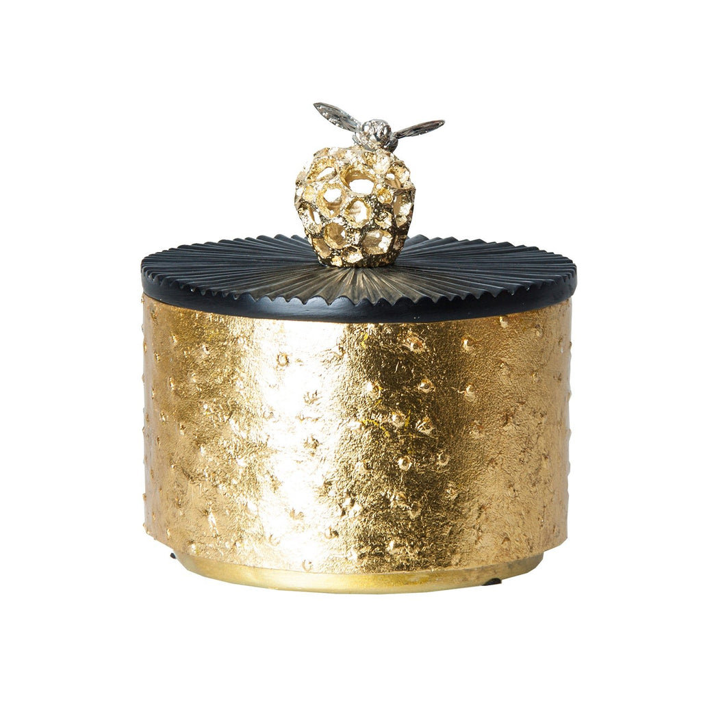 Runde Box in Gold kombiniert mit einem dekorativen Deckel - Maison Oudh