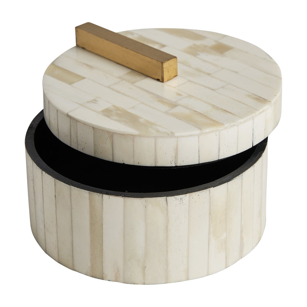 Runde elfenbeinfarbene Box aus Bone mit Deckel -large- - Maison Oudh