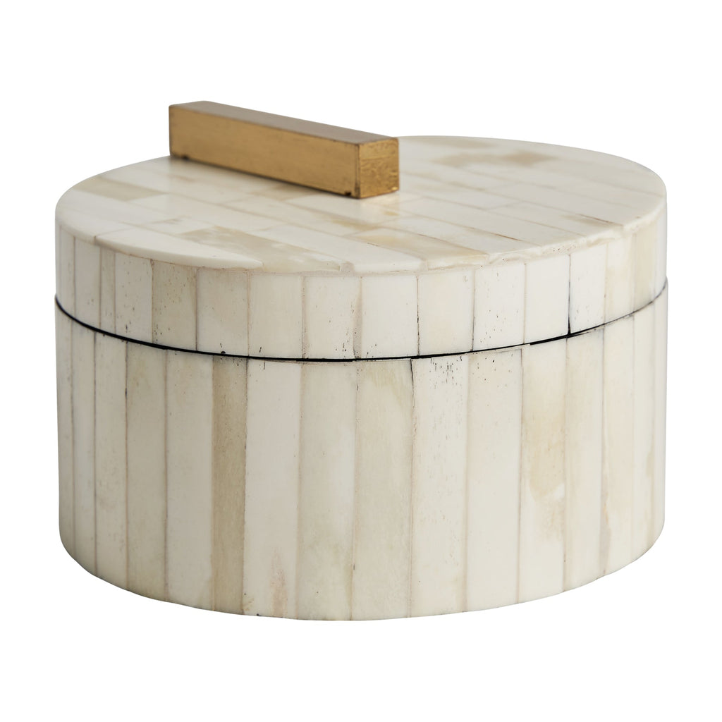 Runde elfenbeinfarbene Box aus Bone mit Deckel -large- - Maison Oudh