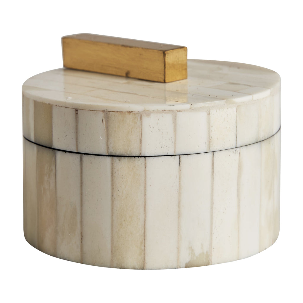 Runde elfenbeinfarbene Box aus Bone mit Deckel -small- - Maison Oudh
