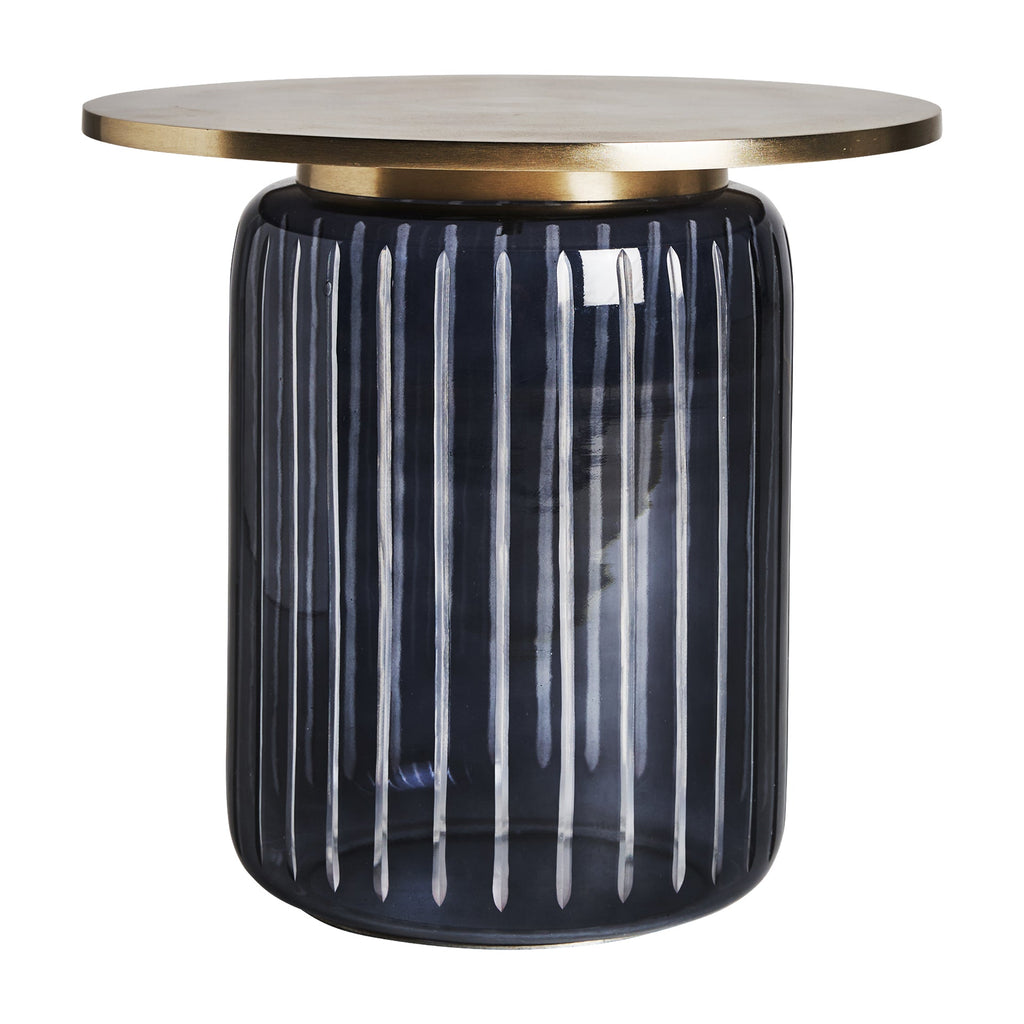 Runder Beistelltisch aus schwarzem Kristallglas kombiniert mit einer goldenen Tischplatte - Maison Oudh