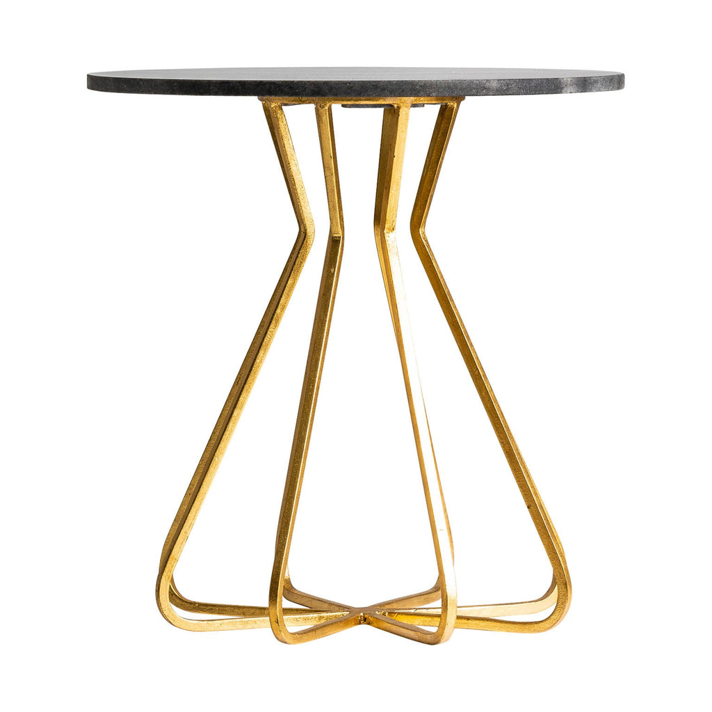 Runder Beistelltisch in Gold kombiniert mit einer Tischplatte aus schwarzem Marmor - Maison Oudh
