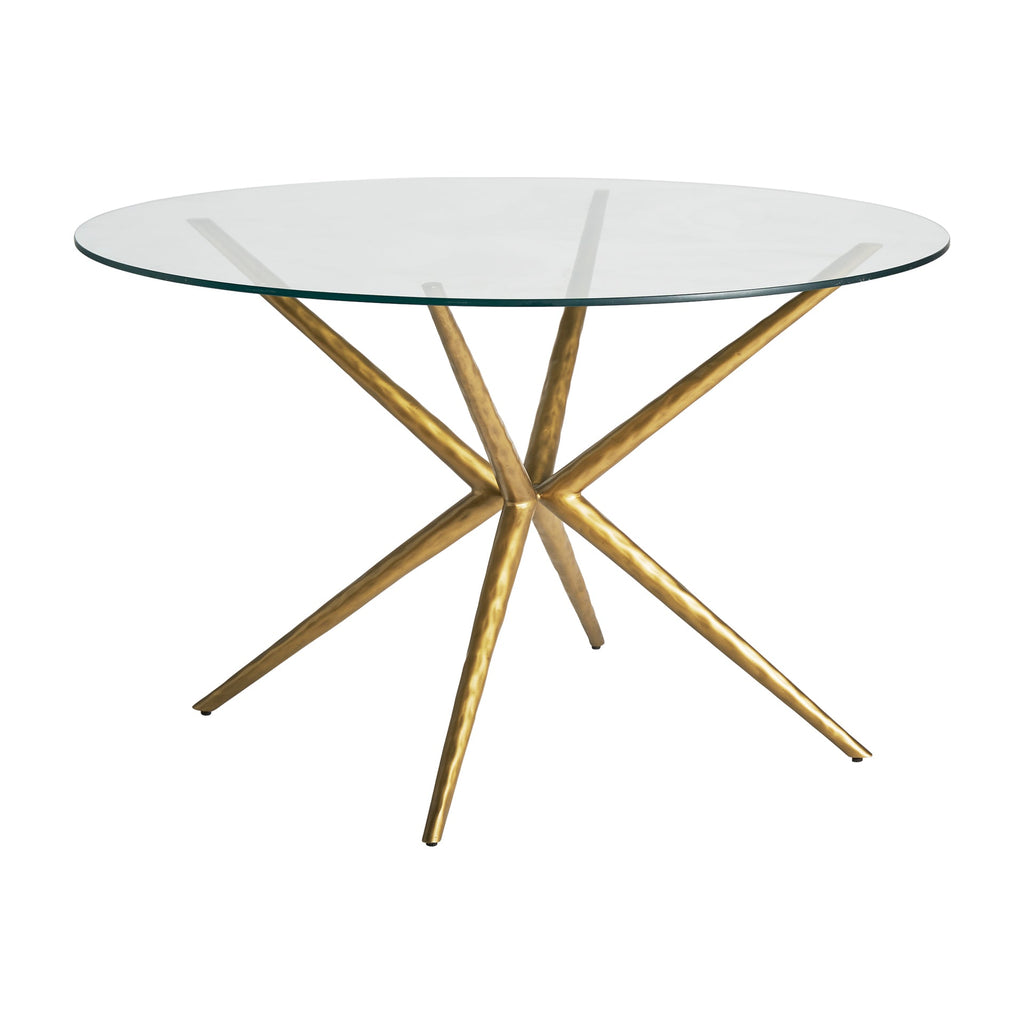 Runder Esstisch aus Messing kombiniert mit einer Tischplatte aus Kristallglas - Maison Oudh