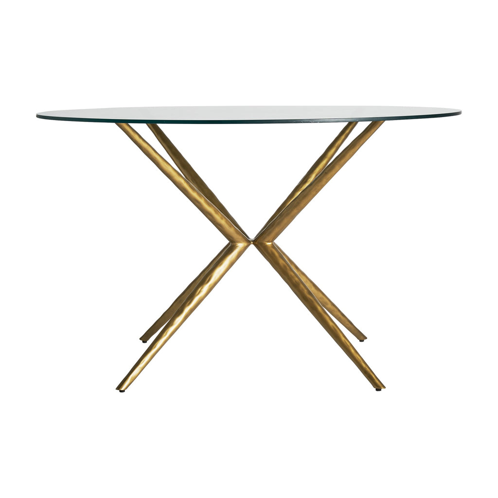 Runder Esstisch aus Messing kombiniert mit einer Tischplatte aus Kristallglas - Maison Oudh