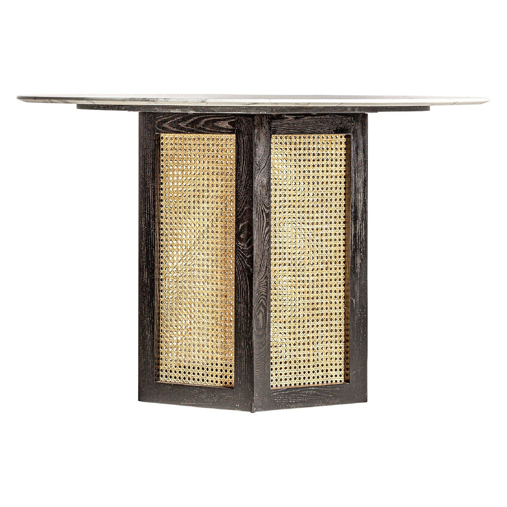 Runder Esstisch aus Tannenholz kombiniert mit einer weissen Marmorplatte - Maison Oudh