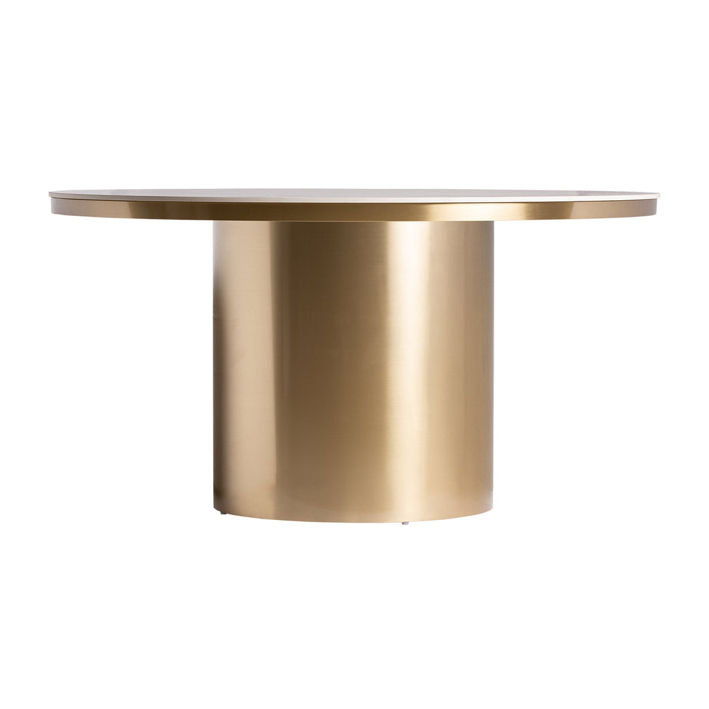 Runder Esstisch aus weissem Marmor kombiniert mit einem Tischbein in Gold - Maison Oudh