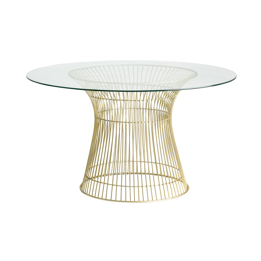Runder Esstisch in Gold kombiniert mit einer Glasplatte - Maison Oudh