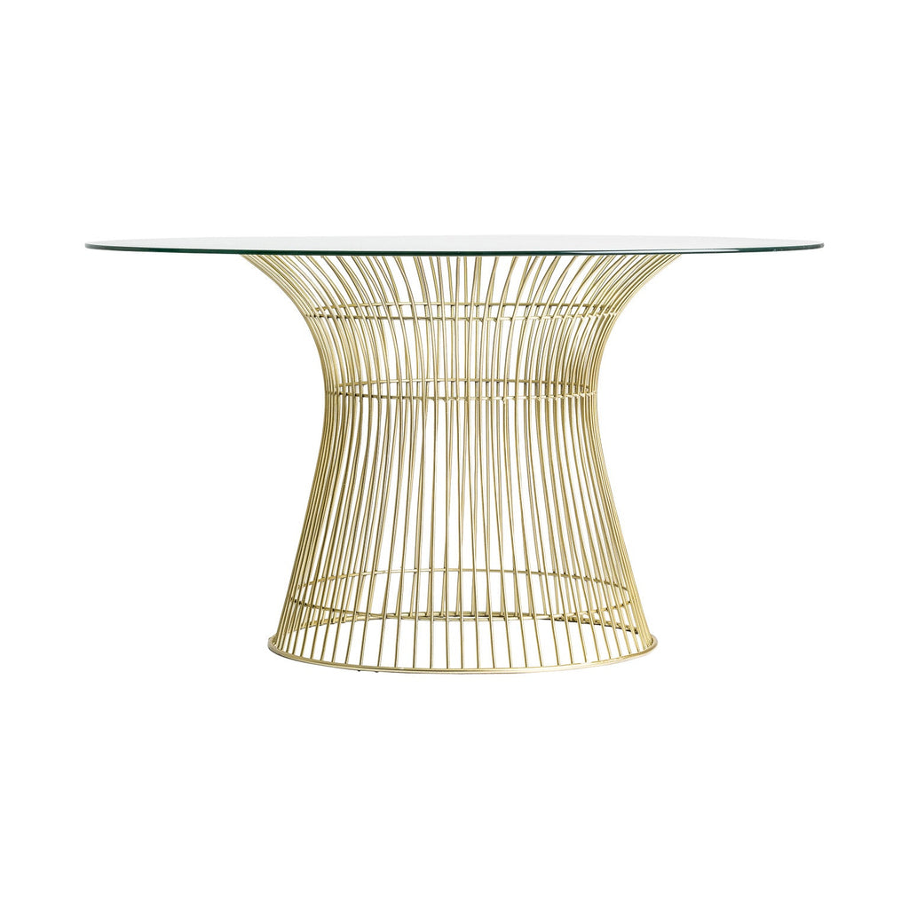 Runder Esstisch in Gold kombiniert mit einer Glasplatte - Maison Oudh