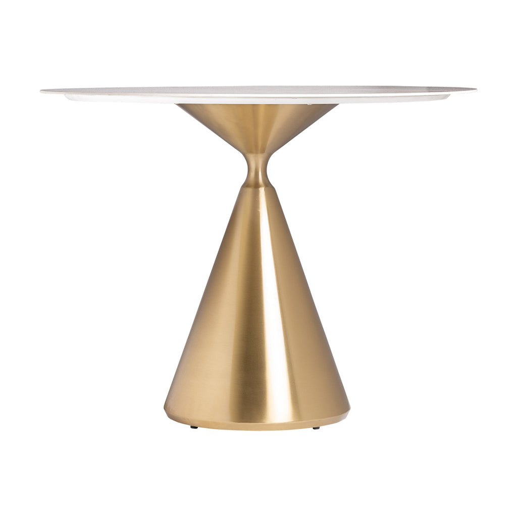 Runder Esstisch mit einer marmorierten Tischplatte in Weiss kombiniert mit goldenem Stahl -large- - Maison Oudh