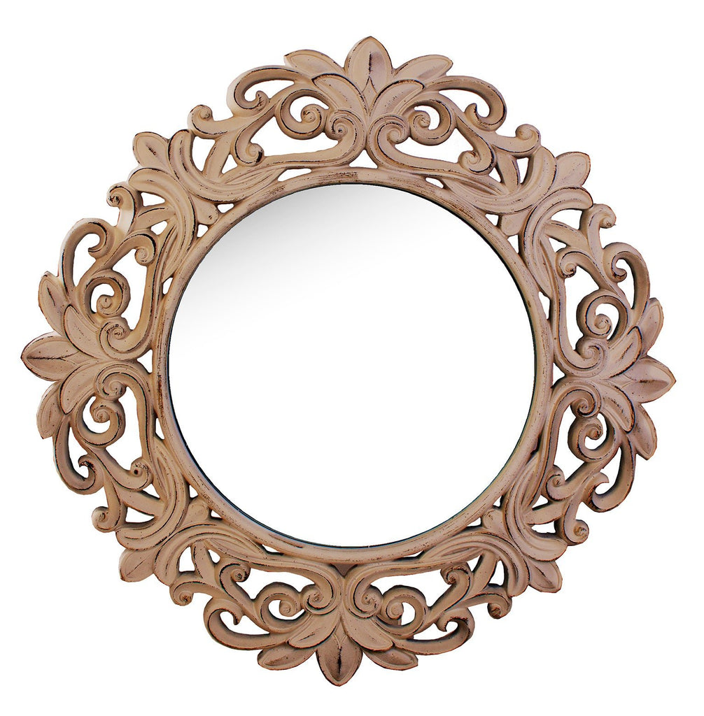 Runder Spiegel mit einem beigen Rahmen im Provence Stil - Maison Oudh