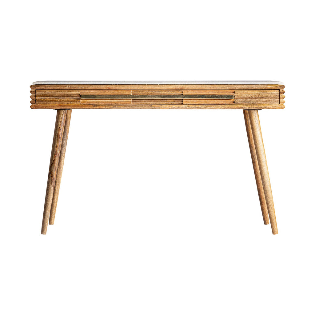 Schreibtisch aus Mangoholz kombiniert mit einer hellen Tischplatte aus Marmor - Maison Oudh