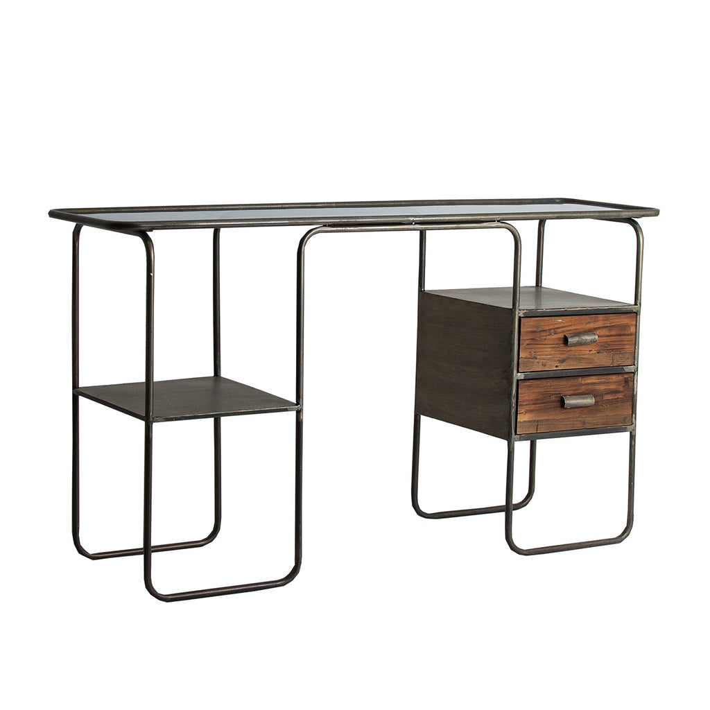 Schreibtisch mit zwei Schubladen und einer Tischplatte aus Glas - Maison Oudh