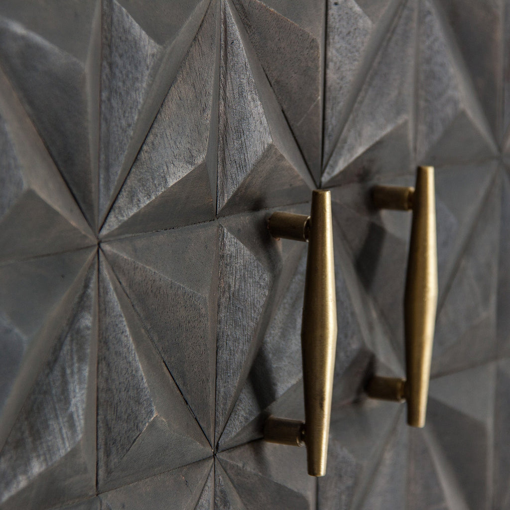 Schwarzer Hochschrank aus Mangoholz mit zwei Schubladen und goldenen Details - Maison Oudh