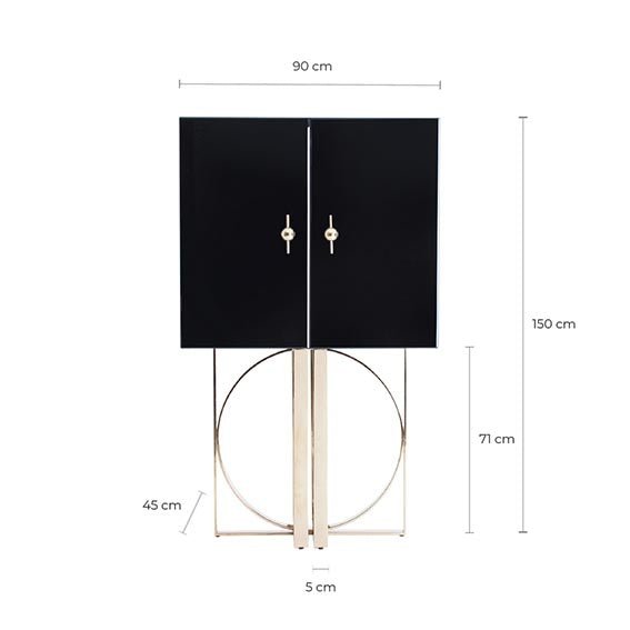 Schwarzer Hochschrank im Art Deco Stil kombiniert mit goldenen Elementen - Maison Oudh