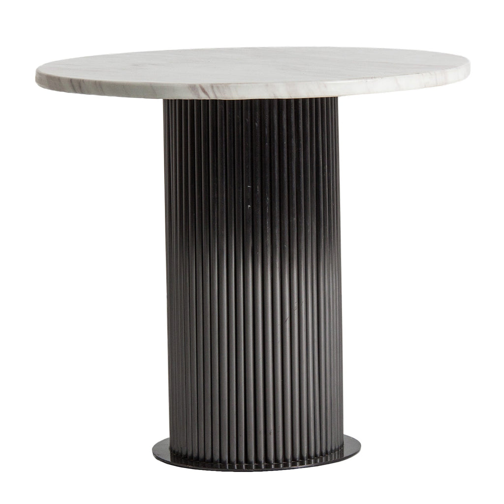 Schwarzer Runder Beistelltisch mit Weisser Tischplatte aus Kunstmarmor 