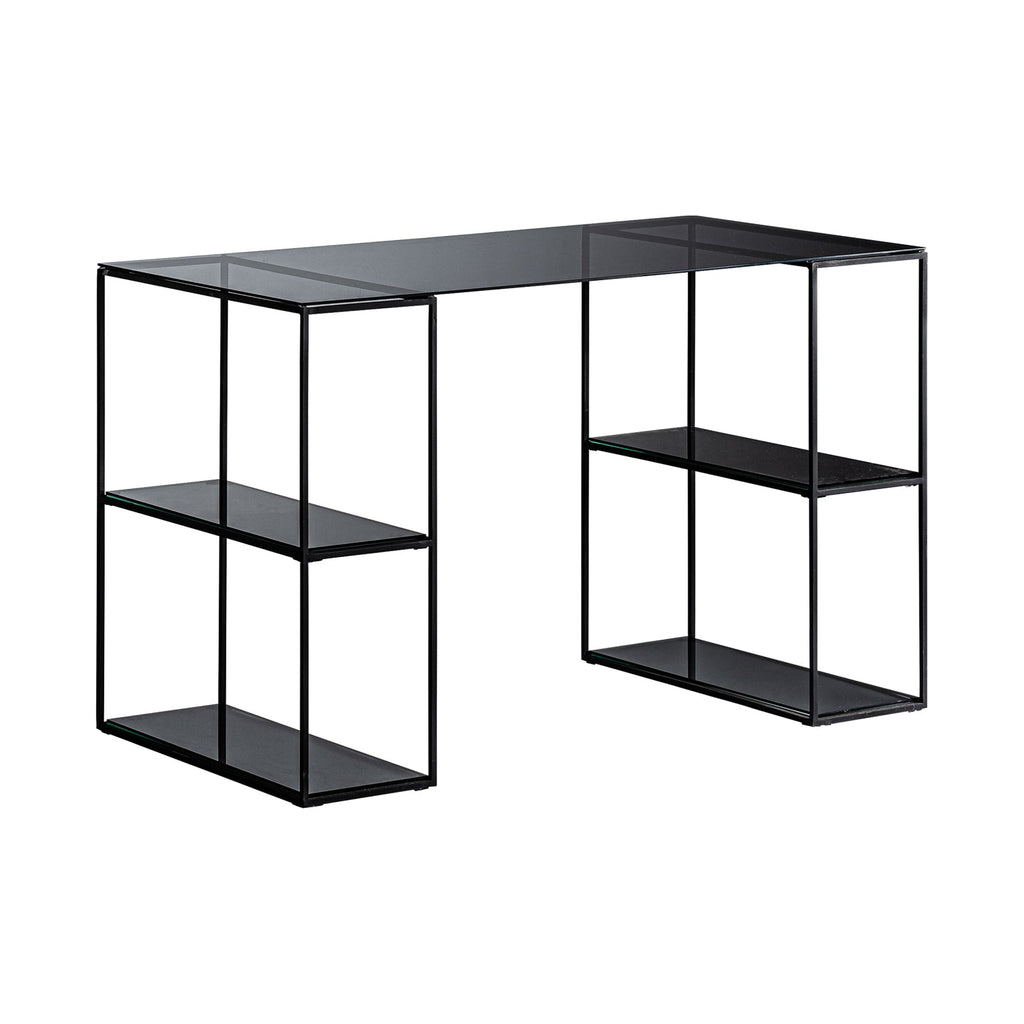 Schwarzer Schreibtisch im Industrial Design kombiniert mit dunklen Glasplatten - Maison Oudh