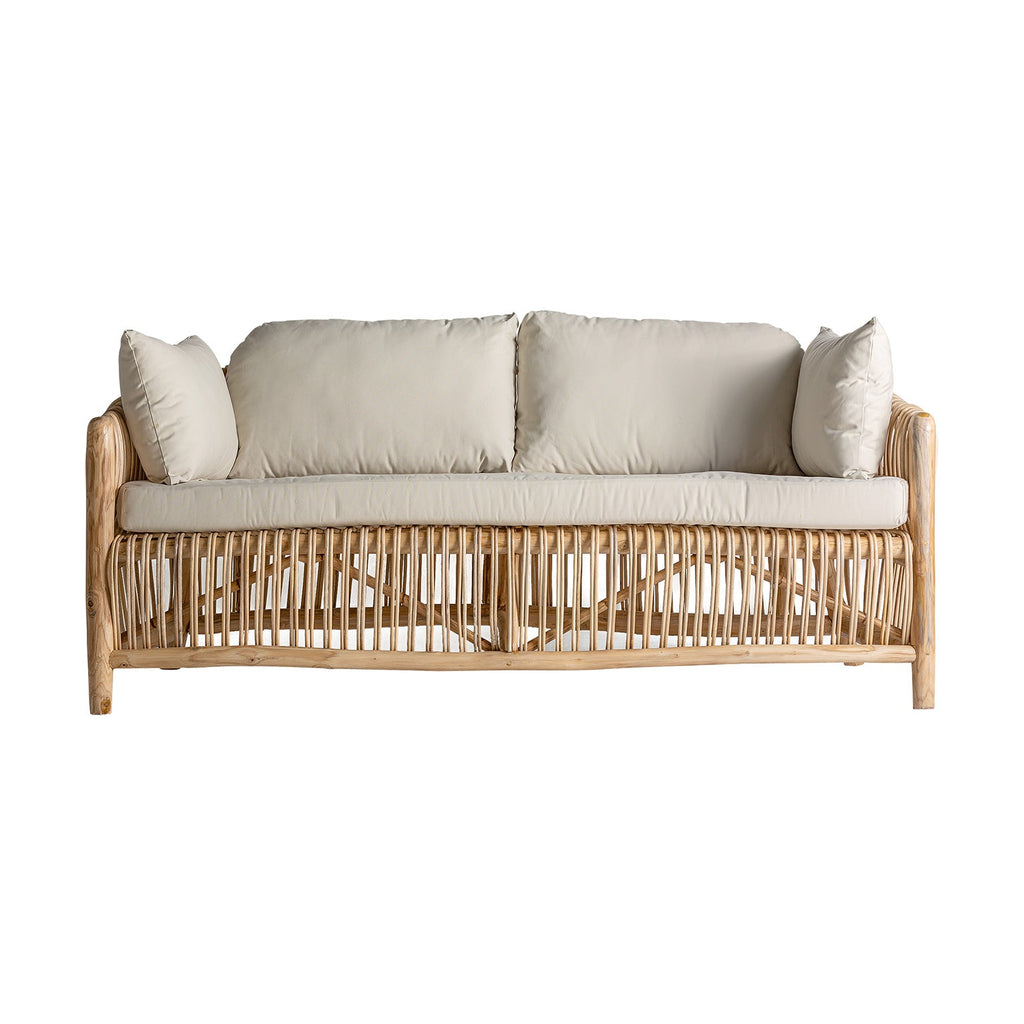 Sofa aus Rattan kombiniert mit weisser Baumwolle (wasserabweisend) - Maison Oudh