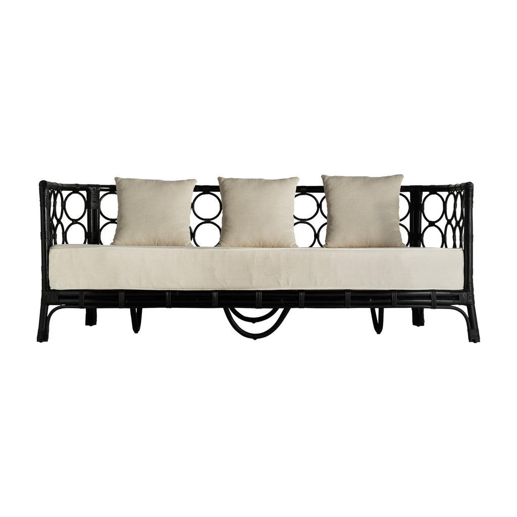 Sofa aus schwarzem Rattan kombiniert mit weisser Baumwolle - Maison Oudh