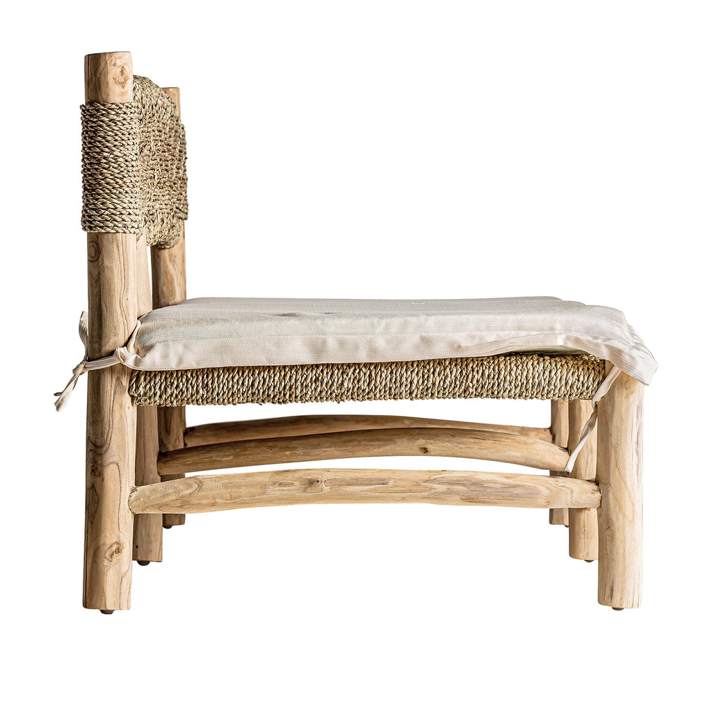Sofa aus Teakholz kombiniert mit Naturfasern inklusive Polsterkissen - Maison Oudh