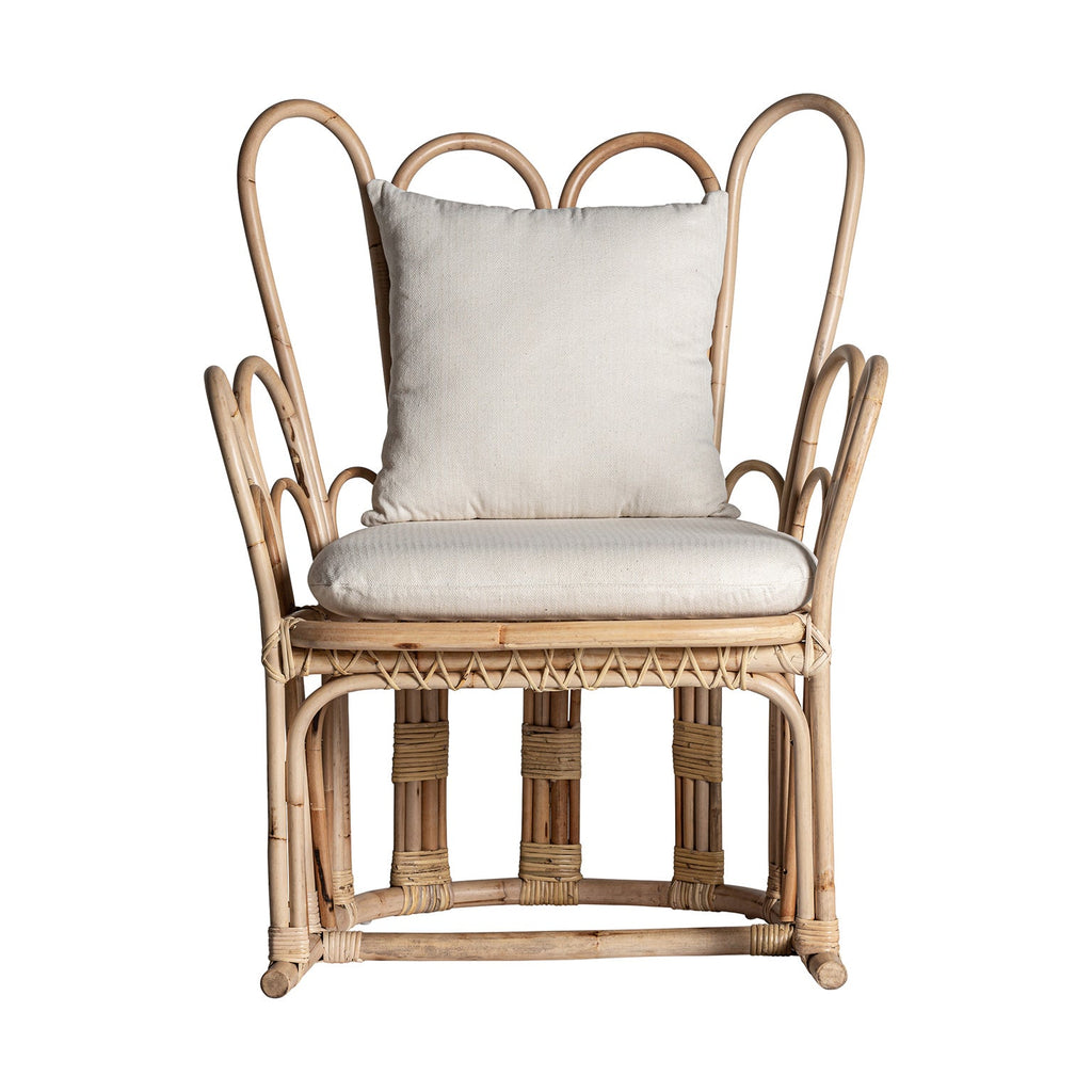 Stuhl aus Rattan mit naturfarbenem Stoff bezogen - Maison Oudh