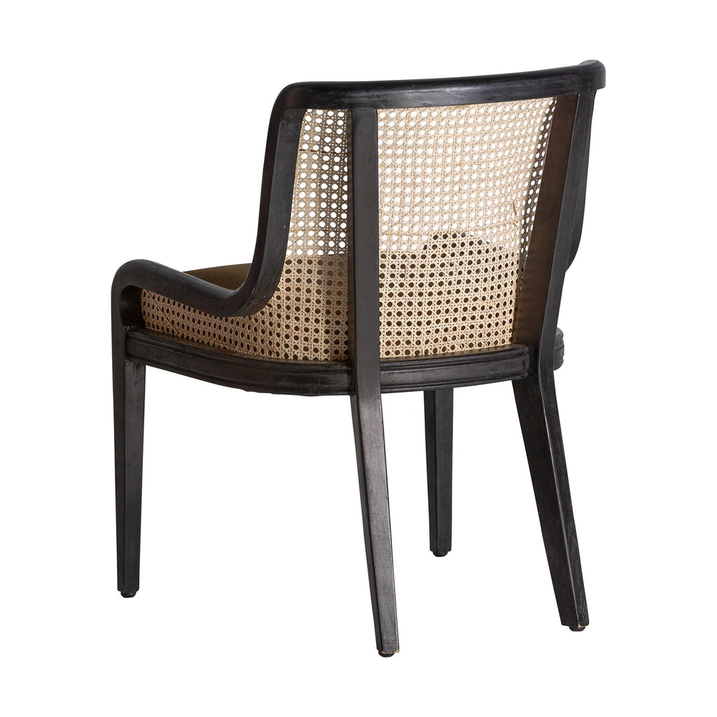 Schwarzer Stuhl im Kolonial Stil mit naturfarbenem Rattan und edlem Samt- Maison Oudh