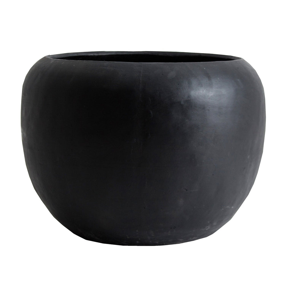 Handgefertigte runde Terrakotta Vase in Schwarz für Indoor und Outdoor