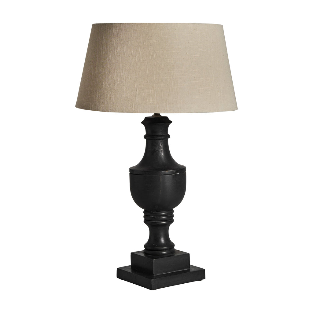 Tischlampe aus dunklem Mangoholz kombiniert mit einem Lampenschirm aus Baumwolle - Maison Oudh