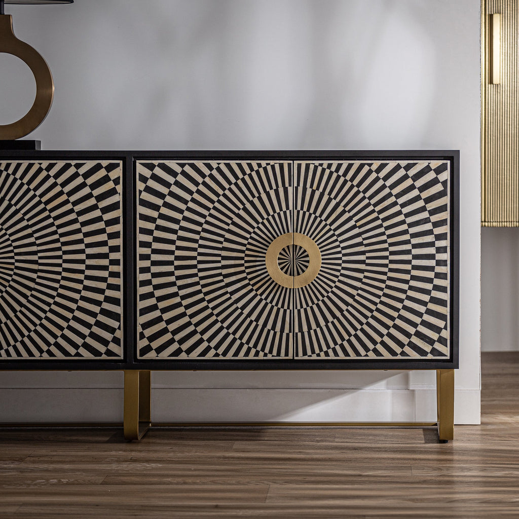 TV Schrank im Art Deco Stil aus schwarzem und weissem Bone kombiniert mit Gold - Maison Oudh